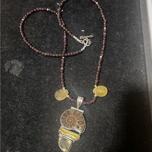 925 ammonite pendant with gems set on Garnet necklace